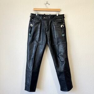 HARLEY DAVIDSON Leather Pants Black Lined Tassel Riding Motorcycle Biker